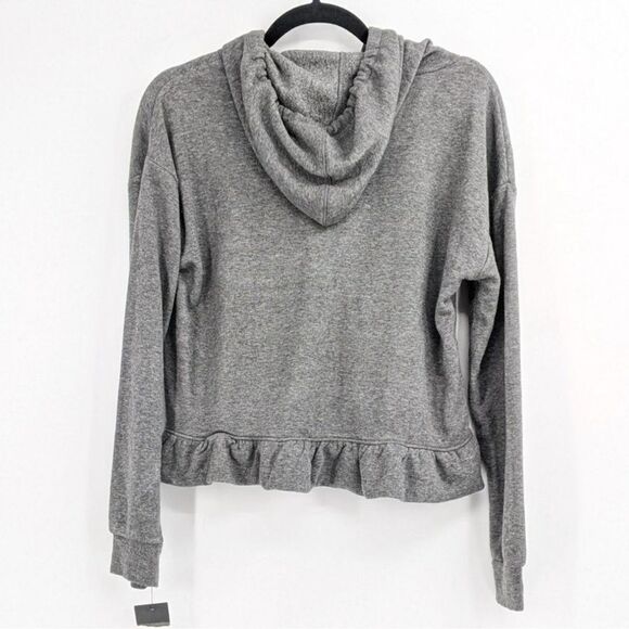 Free Press top women extra small Free Press Flirty Fleece Ruffle Hoodie Gray NWT - Picture 3 of 6